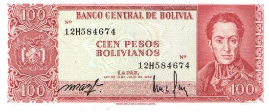 100 Pesos Bolivianos L.13.07.1962